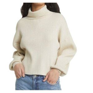 Good American Oatmeal Heather Ribbed Turtleneck Sweater Large Women